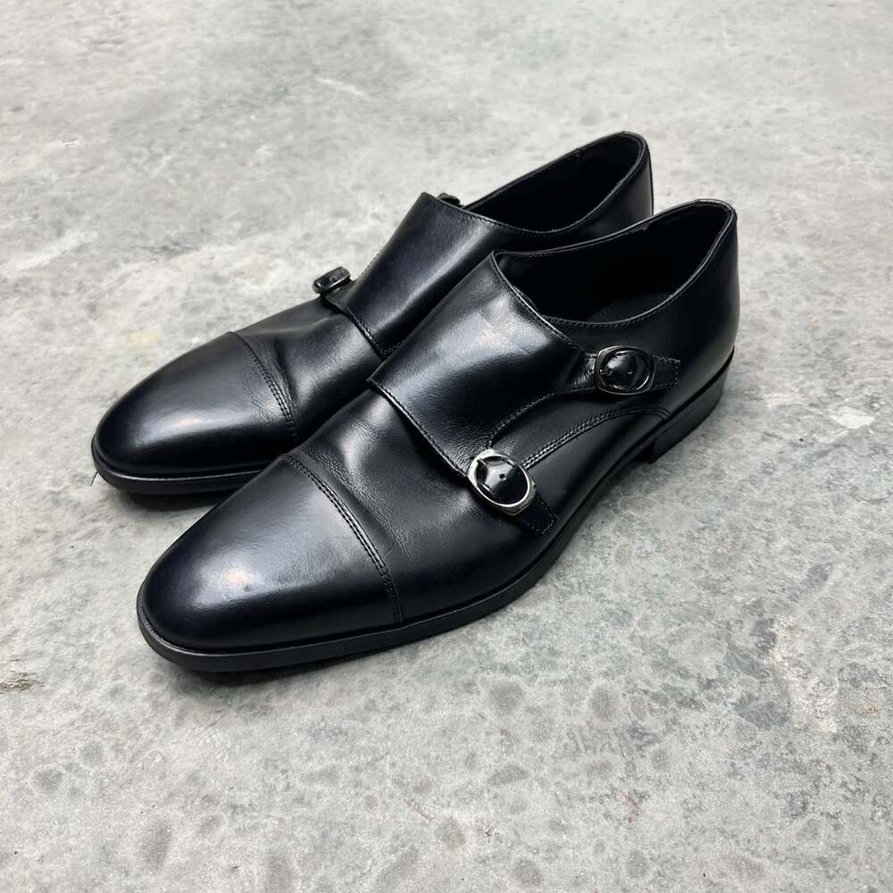 Bruno Magli Black Leather Double Monk Dress Shoes - Size 9